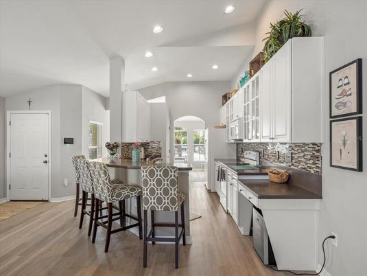 Interior, Kitchen, Recessed Lighting, Wood Texture Flooring