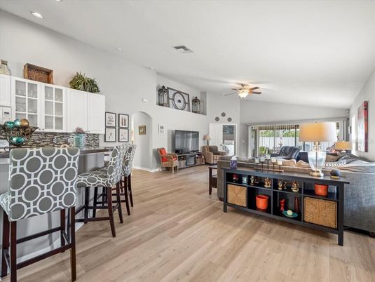Interior, Living room, Recessed Lighting, Wood Texture Flooring