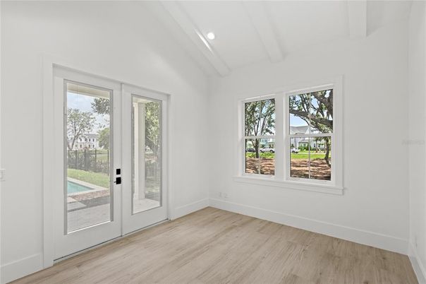 Empty room, Interior, Recessed Lighting, Wood Texture Flooring