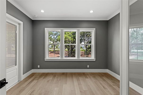Empty room, Interior, Recessed Lighting, Wood Texture Flooring