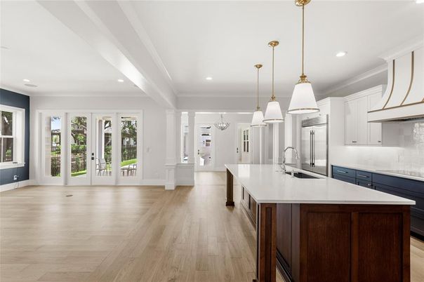 Interior, Kitchen, Pendant Lights, Recessed Lighting, Wood Texture Flooring