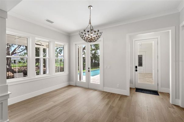 Empty room, Interior, Pendant Lights, Wood Texture Flooring