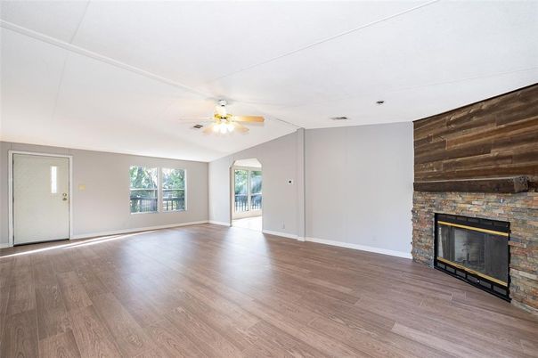Empty room, Fireplace, Interior, Wood Texture Flooring, Wooden Walls