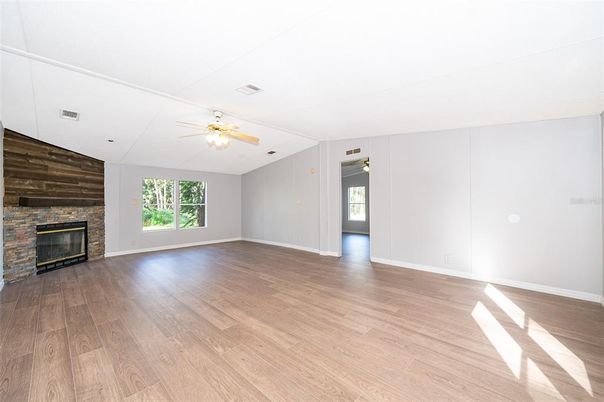 Empty room, Fireplace, Interior, Wood Texture Flooring, Wooden Walls