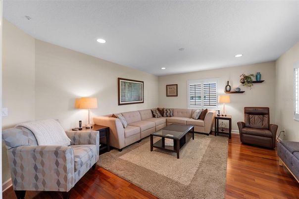 Interior, Living room, Recessed Lighting, Wood Texture Flooring