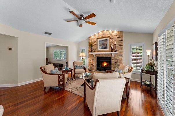 Fireplace, Interior, Living room, Stone Walls, Wood Texture Flooring