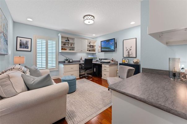 Home Office, Interior, Recessed Lighting, Wood Texture Flooring