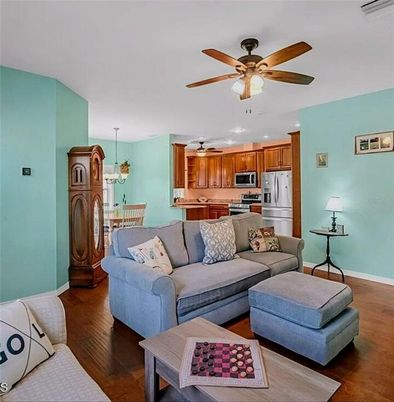 Dining room, Interior, Kitchen, Living room, Pendant Lights, Stainless Steel Appliances, Wood Texture Flooring