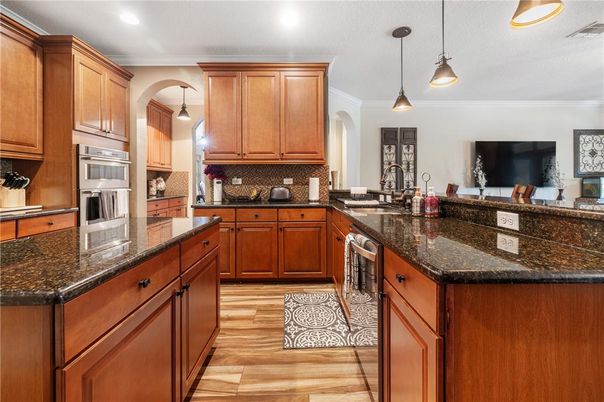 Interior, Kitchen, Pendant Lights, Recessed Lighting, Wood Texture Flooring