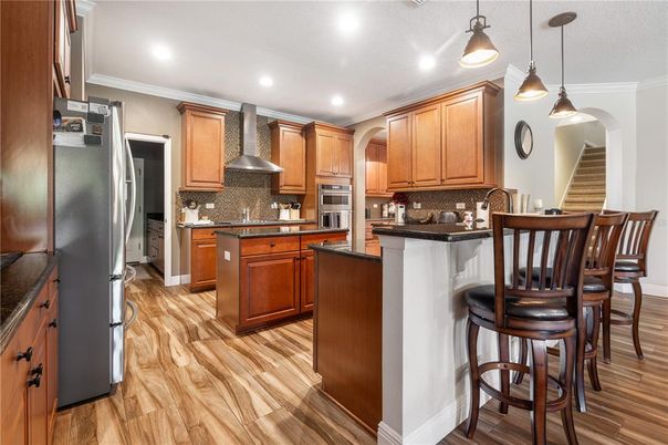 Interior, Kitchen, Pendant Lights, Recessed Lighting, Wood Texture Flooring