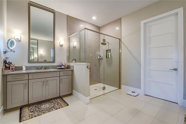 Bathroom, Dual Sink Vanities, Glass Shower, Interior, Recessed Lighting
