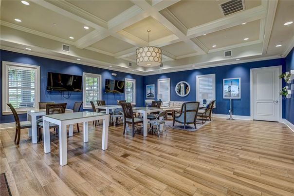 Dining room, Interior, Pendant Lights, Recessed Lighting, Wood Texture Flooring