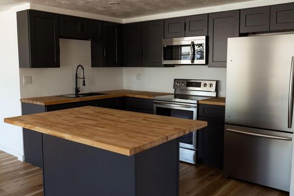 Interior, Kitchen, Stainless Steel Appliances, Wood Texture Flooring