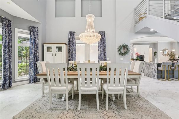 Chandelier, Dining room, Interior, Kitchen, Marble