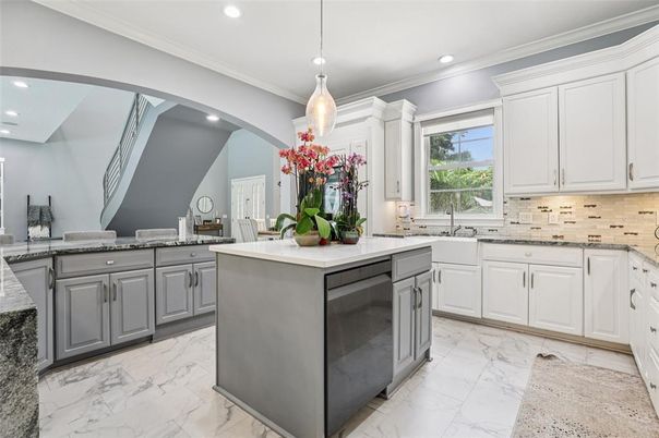 Interior, Kitchen, Marble, Pendant Lights, Recessed Lighting