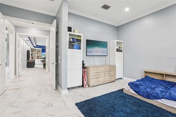 Bedroom, Interior, Marble, Recessed Lighting