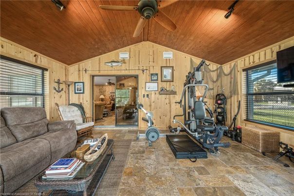 Fitness Equipment, Interior, Wooden Ceilings, Wooden Walls