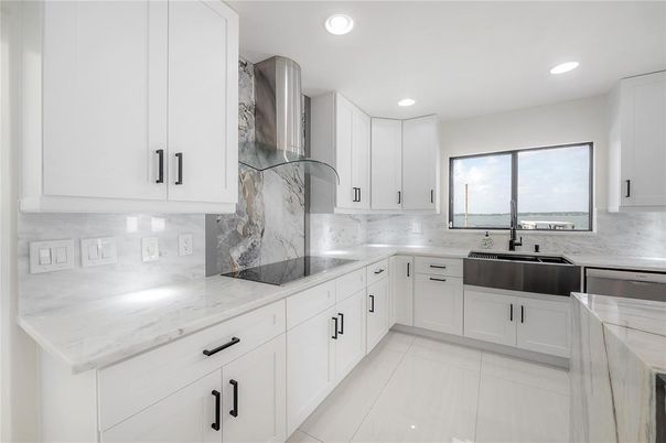 Interior, Kitchen, Recessed Lighting, Stainless Steel Appliances, Water