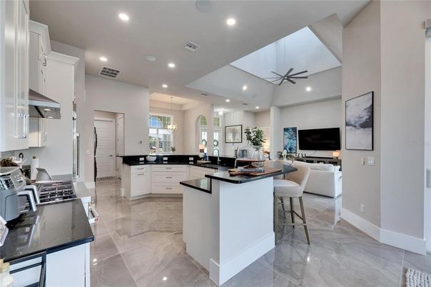 Interior, Kitchen, Living room, Marble, Pendant Lights, Recessed Lighting