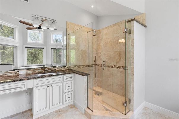 Bathroom, Glass Shower, Interior, Recessed Lighting