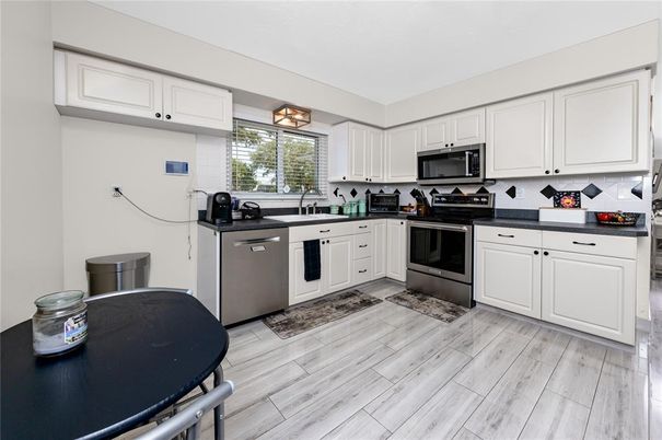 Interior, Kitchen, Stainless Steel Appliances, Wood Texture Flooring