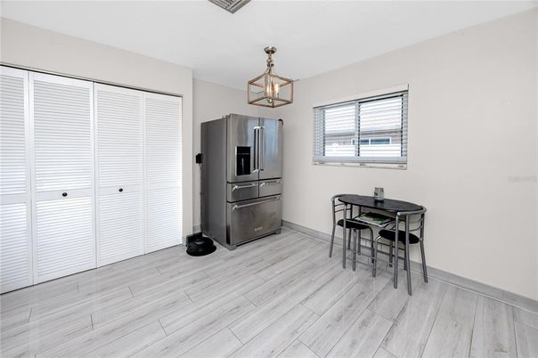 Interior, Kitchen, Pendant Lights, Stainless Steel Appliances, Wood Texture Flooring