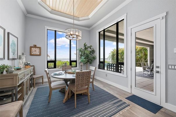 Chandelier, Dining room, Interior, Pendant Lights, Wooden Ceilings, Wood Texture Flooring