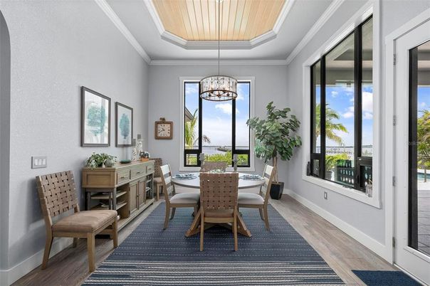 Chandelier, Dining room, Interior, Pendant Lights, Wooden Ceilings, Wood Texture Flooring