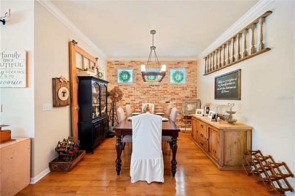 Dining room, Interior, Pendant Lights, Stone Walls, Wood Texture Flooring