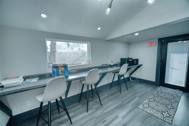 Home Office, Interior, Recessed Lighting, Wood Texture Flooring