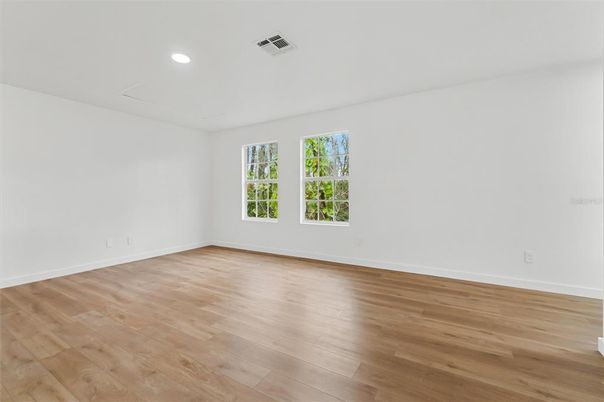 Empty room, Interior, Recessed Lighting, Wood Texture Flooring