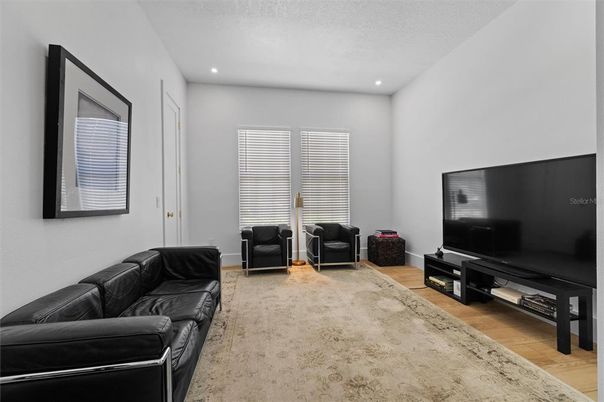 Interior, Living room, Recessed Lighting, Wood Texture Flooring