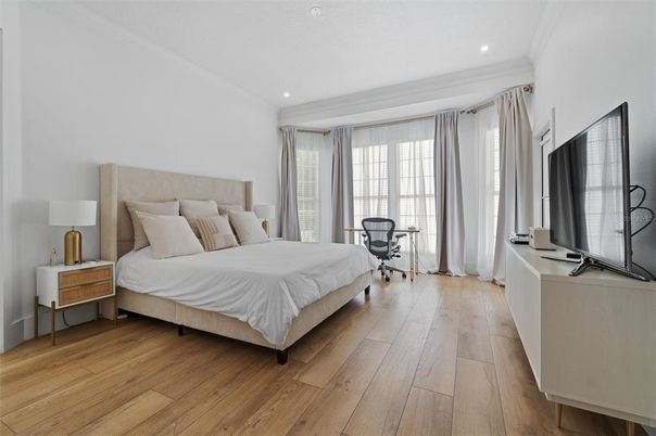 Bedroom, Home Office, Interior, Recessed Lighting, Wood Texture Flooring