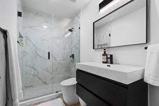 Bathroom, Glass Shower, Interior, Marble, Marble Walls