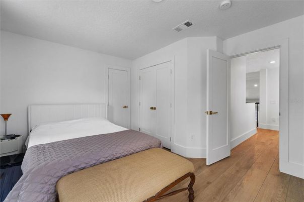 Bedroom, Interior, Recessed Lighting, Wood Texture Flooring