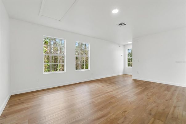 Empty room, Interior, Recessed Lighting, Wood Texture Flooring
