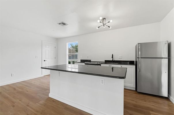 Interior, Kitchen, Pendant Lights, Wood Texture Flooring