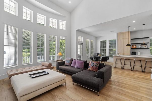 Dining room, Interior, Kitchen, Living room, Pendant Lights, Recessed Lighting, Wood Texture Flooring