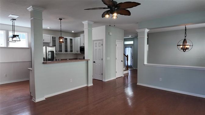 Interior, Kitchen, Pendant Lights, Recessed Lighting, Wood Texture Flooring