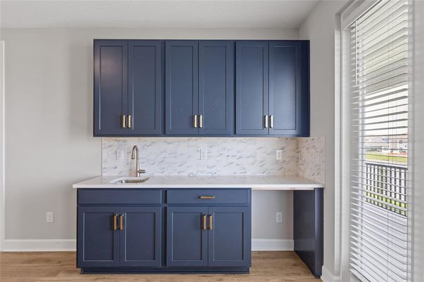 Interior, Kitchen, Marble Walls, Wood Texture Flooring