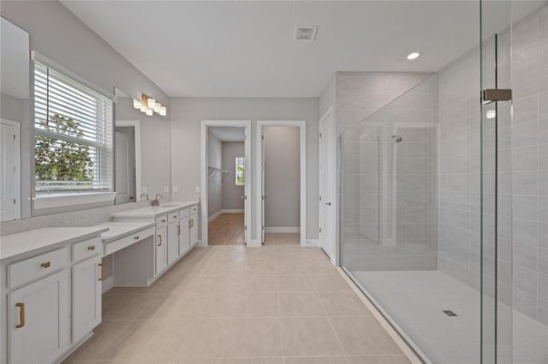 Bathroom, Dual Sink Vanities, Glass Shower, Interior, Recessed Lighting