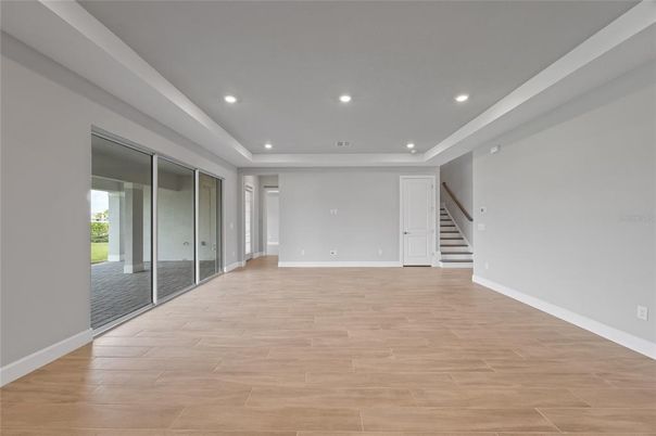 Empty room, Interior, Recessed Lighting, Wood Texture Flooring