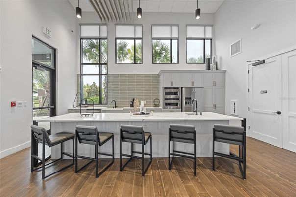 Interior, Kitchen, Pendant Lights, Stainless Steel Appliances, Wood Texture Flooring
