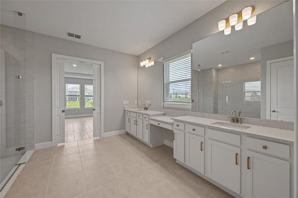 Bathroom, Dual Sink Vanities, Glass Shower, Interior, Recessed Lighting