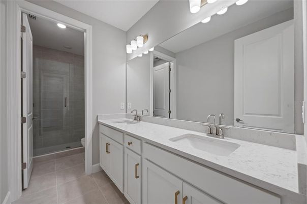 Bathroom, Dual Sink Vanities, Glass Shower, Interior, Recessed Lighting