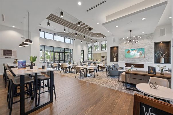 Dining room, Interior, Living room, Pendant Lights, Recessed Lighting, Wood Texture Flooring