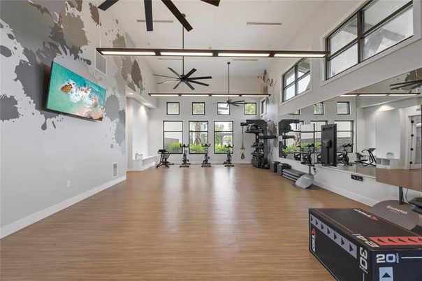 Fitness Equipment, Gym, Interior, Wood Texture Flooring