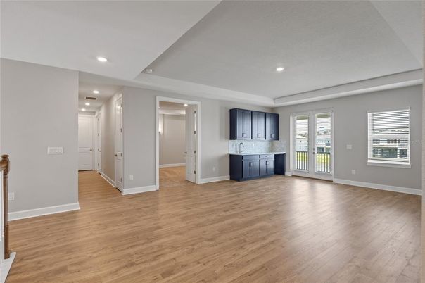 Empty room, Interior, Recessed Lighting, Wood Texture Flooring