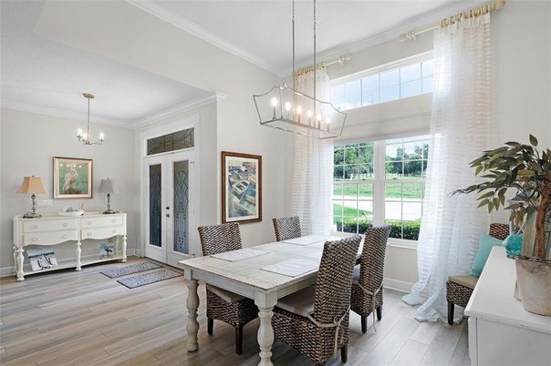 Chandelier, Dining room, Interior, Pendant Lights, Wood Texture Flooring