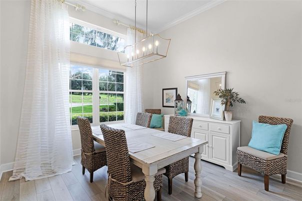 Dining room, Interior, Pendant Lights, Wood Texture Flooring